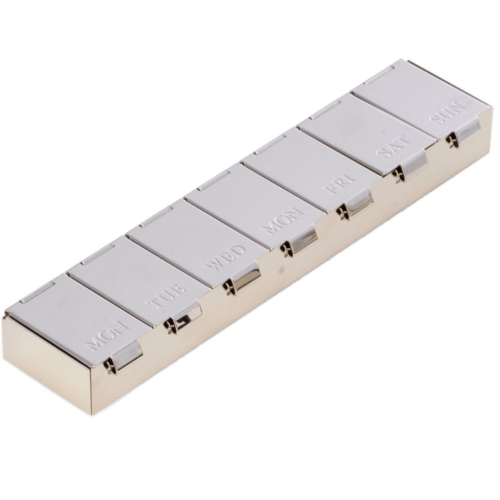 Bey Berk Chrome Plated Pill Box Weekly Organizer